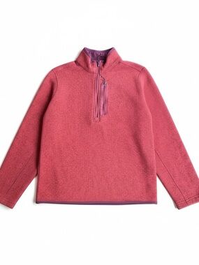 LAND’S END WOMEN’S QUARTER ZIP POLYESTER KNIT RED/ORANGE PULLOVER SMALL